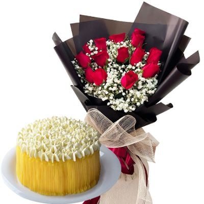 12 Red Roses Bouquet with Caramel Cake by Max's