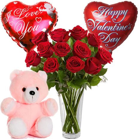 12 Red Roses,Bear W/Balloon
