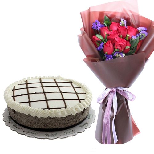 Beautiful Red Rose Bouquet W/ Cookies & Cream Cheesecake