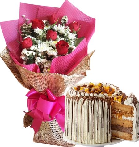 6 Pieces Red Roses with Mango Bravo Cake by Conti's
