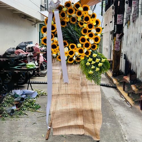 Sunflower with Roses and Seasonal Flowers Wreath
