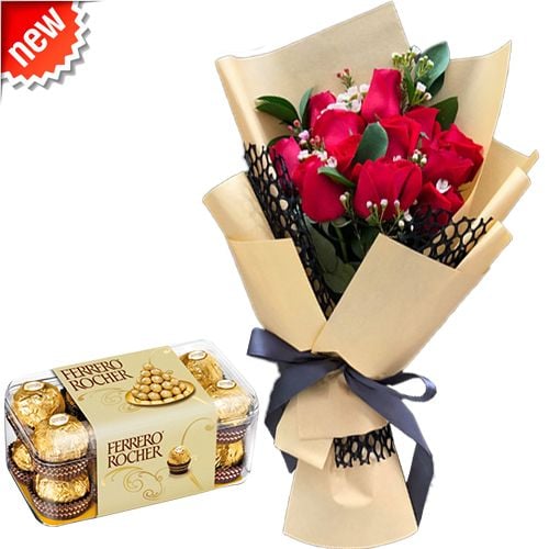 1 Dozen Red Rose Bouquet With Ferrero Chocolate