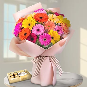 Gerberas Sunrise (12 Gerberas + Bombones)