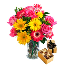 I Love You (9 Gerberas+12 Roses+Chocolatesus)