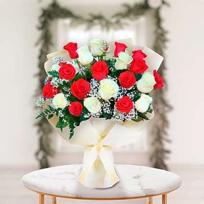 White & Red (12 Roses Bouquet)
