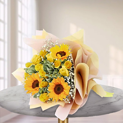 Floral Radiance (12 Yellow Roses and 3 Sunflowers)
