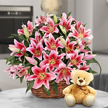 Romantic Lilies (3 Lilies Stems + TEDDY BEAR)