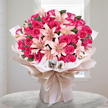 Two Hearts (12 Roses + 3 Lily Stems)