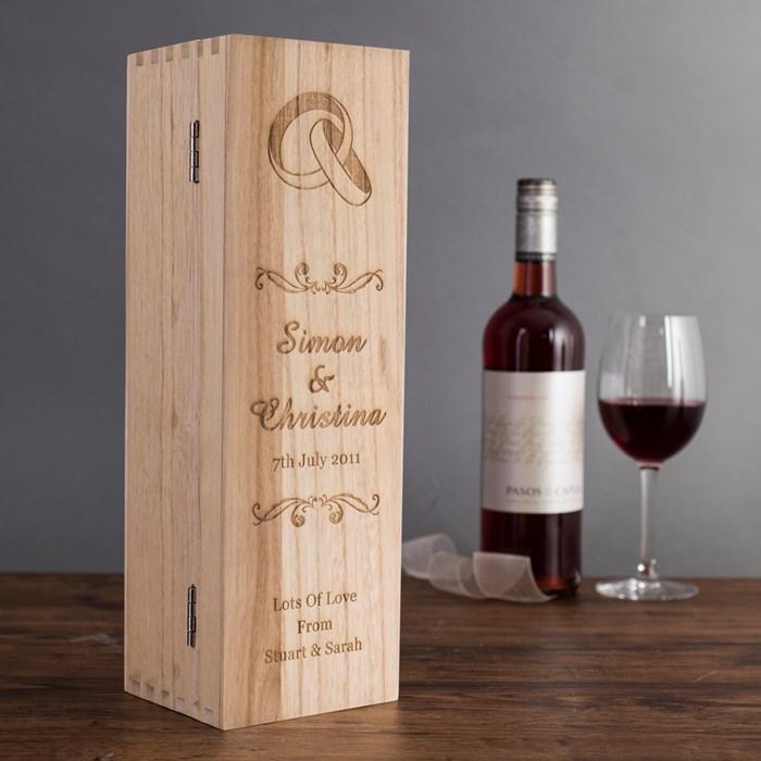 Personalised Wedding Rings Wooden Wine Box