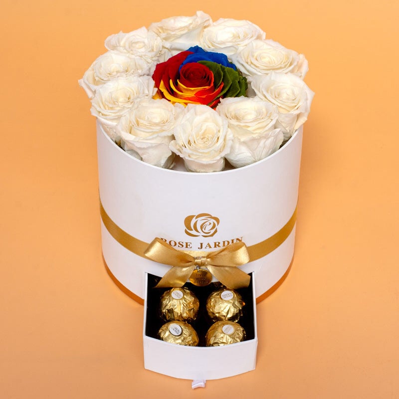 ForeverRoses Rainbow Rose with White Roses