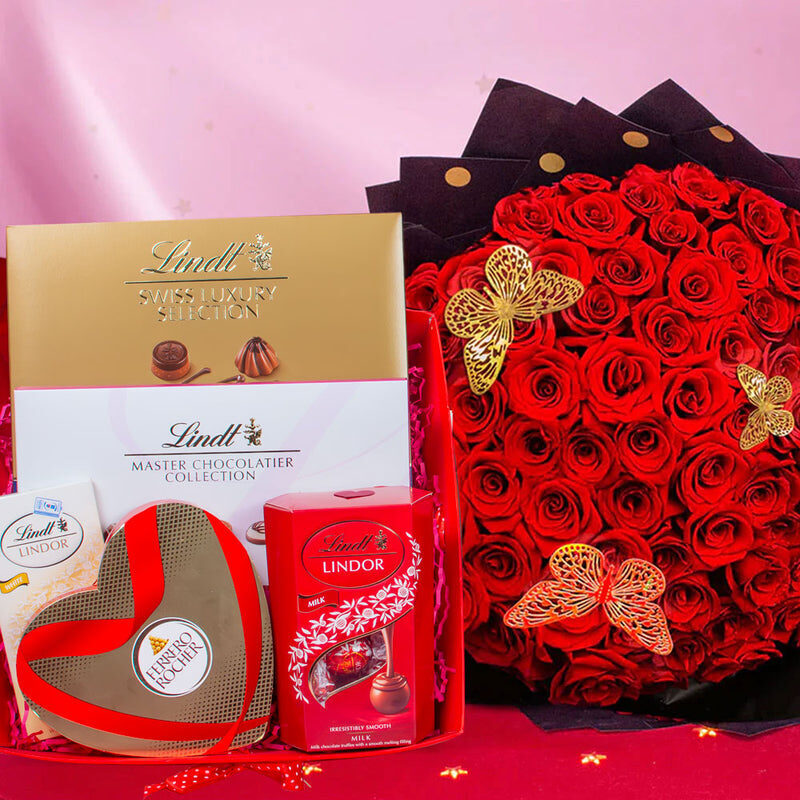 100 Roses with Chocolate Hamper