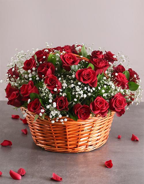 Red Roses in Basket Arrangement
