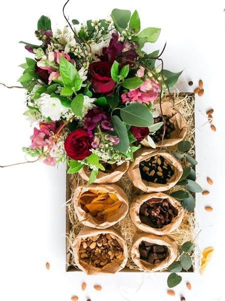 Savoury Jumbo Snack Box with Floral Arrangement