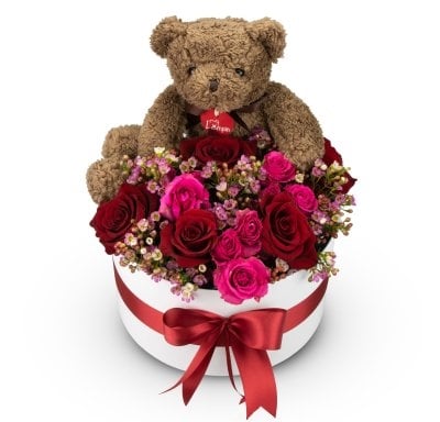 Box of flowers Brown Teddy (Medium)