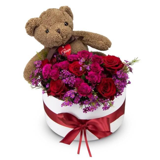 Box of flowers – Brown Teddy (Medium)