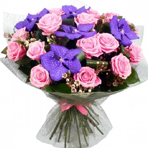 Fab Roses And Vanda Orchids Bouquet (deluxe)