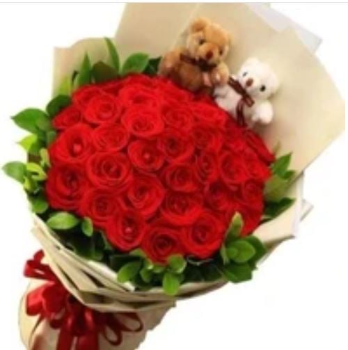 Exclusive Ruby Rose Bouquet With Bears (Standard)