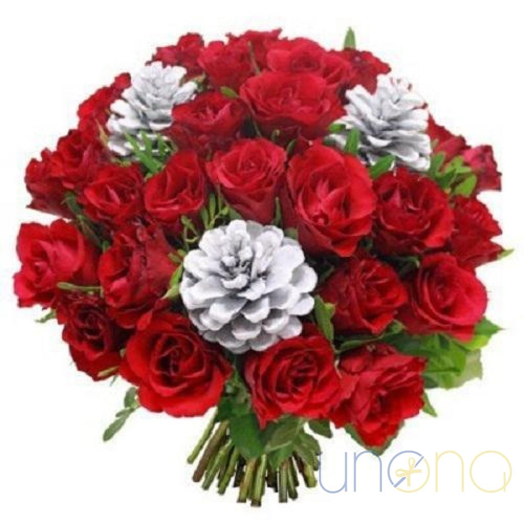 Christmas Roses and Pine-Cones Bouquet (regular - fresh quality flowers)