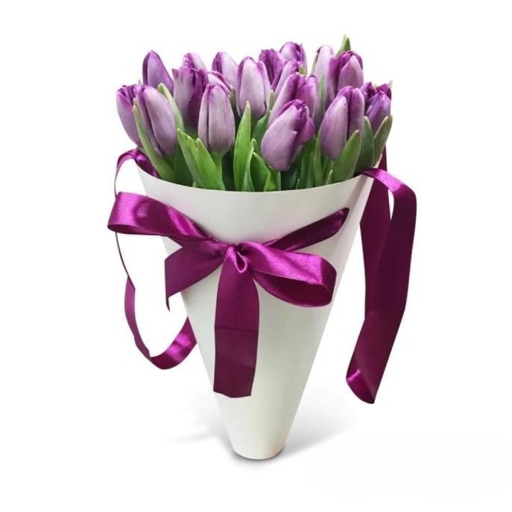 Cone-Shaped Box of Tulips Purple Blush (multicolored)