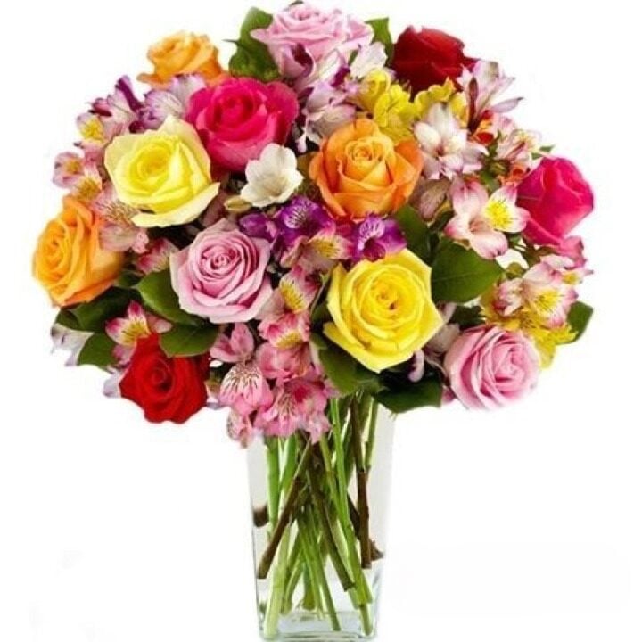 Gorgeous Roses and Multicolored Alstroemerias Bouquet