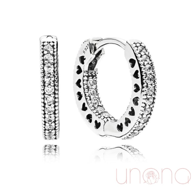 Pandora Style Pave Heart Hoop Earrings