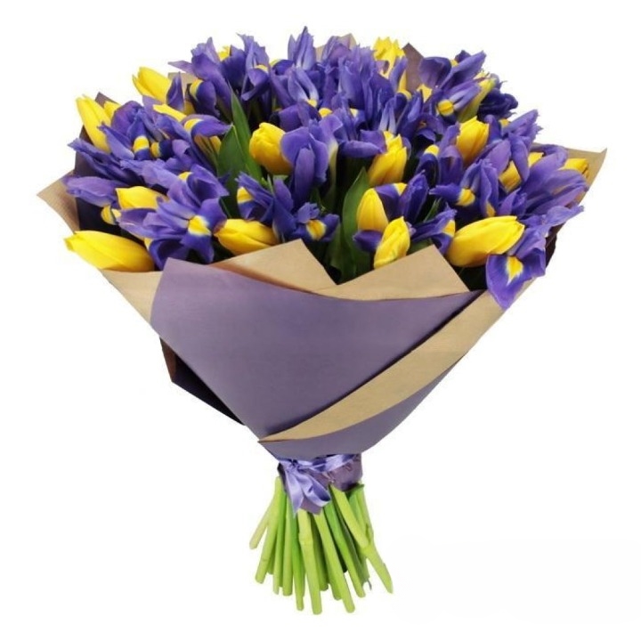 Spring Temptation Bouquet - A Tribute in Blue & Yellow (regular - fresh, quality flowers)