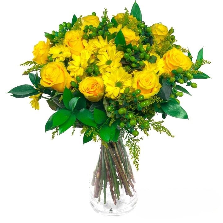 Sunny Yellow Roses and Daisies Bouquet