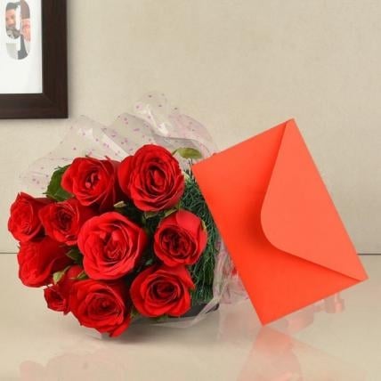 Red Roses and Greeting Card Combo (12 Red Roses Bouquet & Greeting Card)