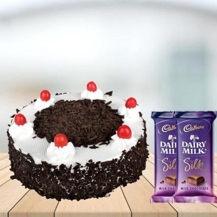 Black Forest Cake with Cadbury Silk Combo (1/2 kg Black Forest Cake With 5 Cadbury Dairy Milk Silk (60 gm))