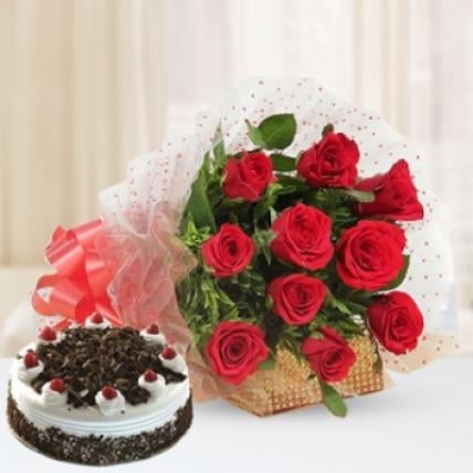 Blackforest Cake and  Red Roses (12 Red Roses & 1/2 Kg Blackforest Cake)