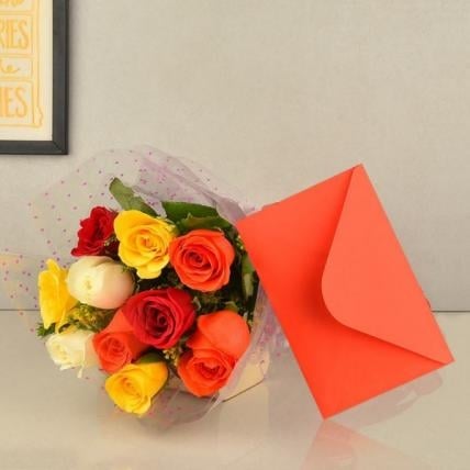 Mixed Roses With Greeting Card (24 Mixed Roses Bouquet With Card)
