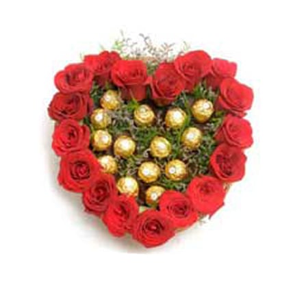 Ferrero Rocher With Roses (24 pc Ferrero Rocher With 30 Red Roses)