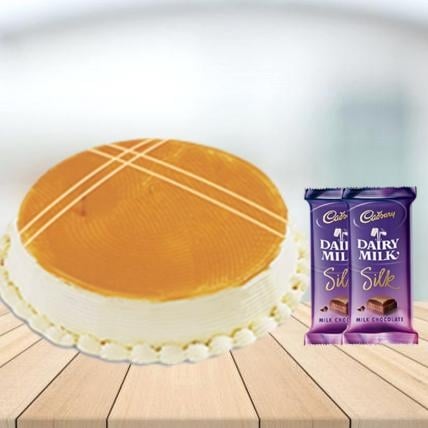 Butterscotch Cake with Cadbury Silk Combo (1/2 kg Butterscotch Cake With 5 Cadbury Dairy Milk Silk (60 gm))