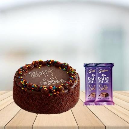 Chocolate Truffle Cake with Cadbury Silk Combo (1 kg Chocolate Truffle Cake With 3 Cadbury Dairy Milk Silk (60 gm))