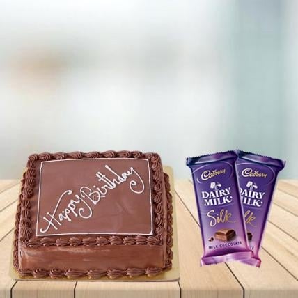 Square Chocolate Cake with Cadbury Silk Combo (1/2 kg Square Chocolate Cake With 5 Cadbury Dairy Milk Silk (60 gm))