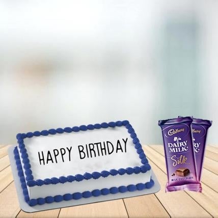 Square Vanilla Cake with Cadbury Silk Combo (1/2 kg Square Vanilla Cake With 5 Cadbury Dairy Milk Silk (60 gm))