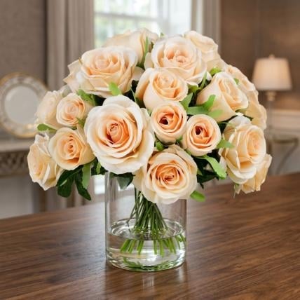 Peach Roses Vase Large (25 Roses)
