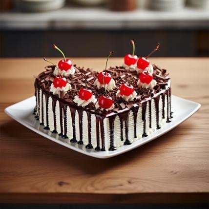 Cherry Berry Heart Shape Blackforest Cake (1 Kg Cake)