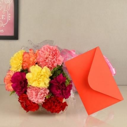 Mixed Carnation Bouquet and Card (10 Flower and Card)