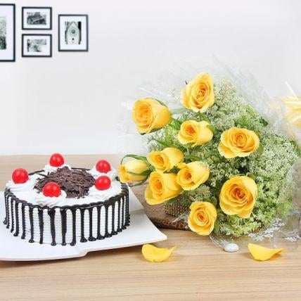 Black Forest Cake and  Rose Bouquet (1/2 Kg Black Forest Cake & 24 Red Roses)