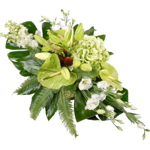 Modern white and green funeral arrangement (Modern funeral arrangement approx 65 cm White - Green)