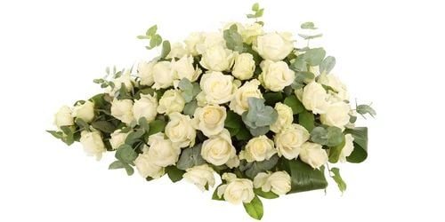 Funeral arrangement 70 - 80 - 90 cm white roses (Teardrop funeral arrangement with only white roses approx 70 cm)