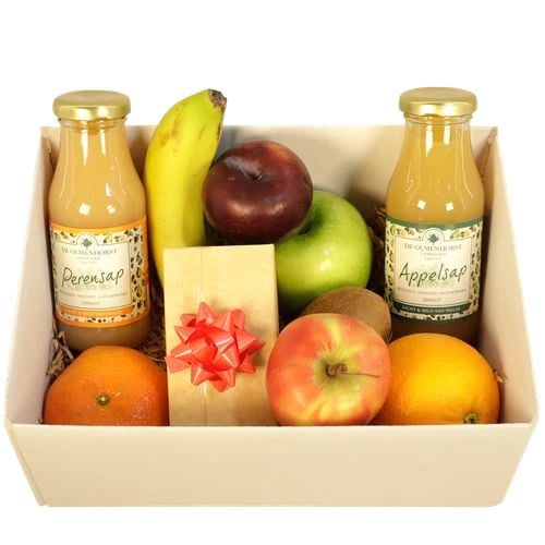 Fruit box + Juices + chocolate flowers