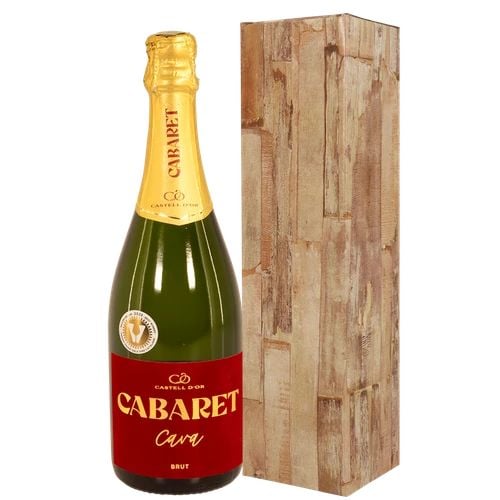 Cabaret Cava bubbles wine (Spanish Cabaret Cava Brut in a luxury wood grain gift box)