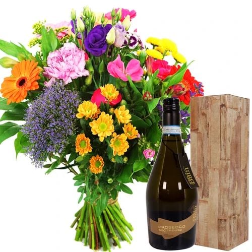Fur bouquet + bottle of prosecco (Small colorful box + Prosecco Doc Treviso)