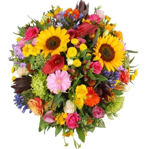 Round funeral arrangement with bright colors (Biedermeier funeral arrangement approx 45cm colorful)