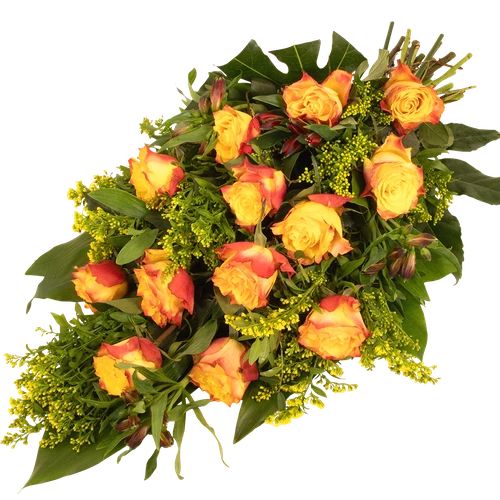 Funeral bouquet of orange roses and flowers (Medium funeral bouquet of orange roses and flowers)