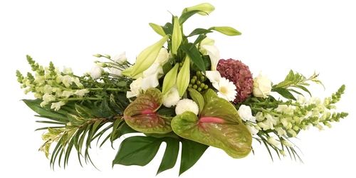 Funeral arrangement 75 - 85 - 95 cm Modern style (Medium Modern white and green funeral arrangement with lines and groups approx 75cm)