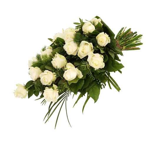 Funeral bouquet of white roses (Funeral bouquet with only white roses + foliage approx 55 cm)