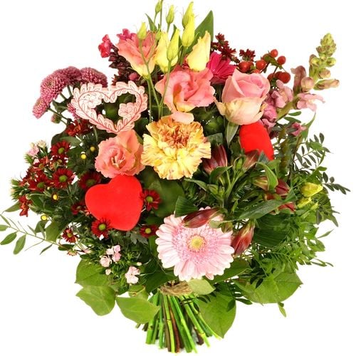 Romantic bouquet of pink and red flowers (Romantic book small with romantic heart and red hearts)